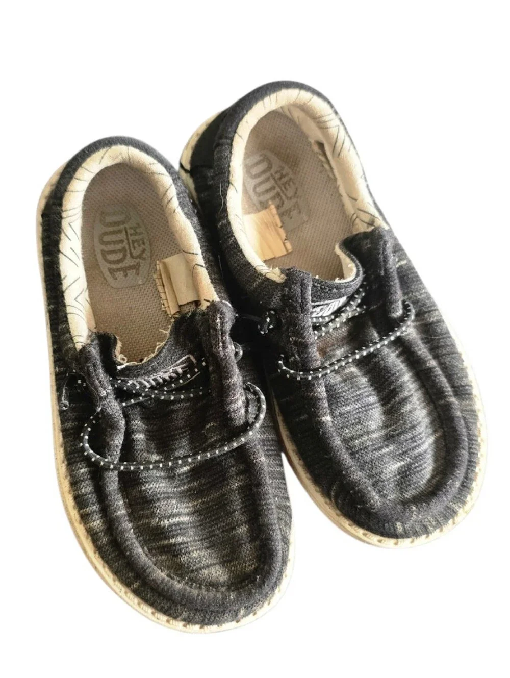 Hey Dude Toddler Wally Black and White Kids Slip-On Casual Shoes Size 9